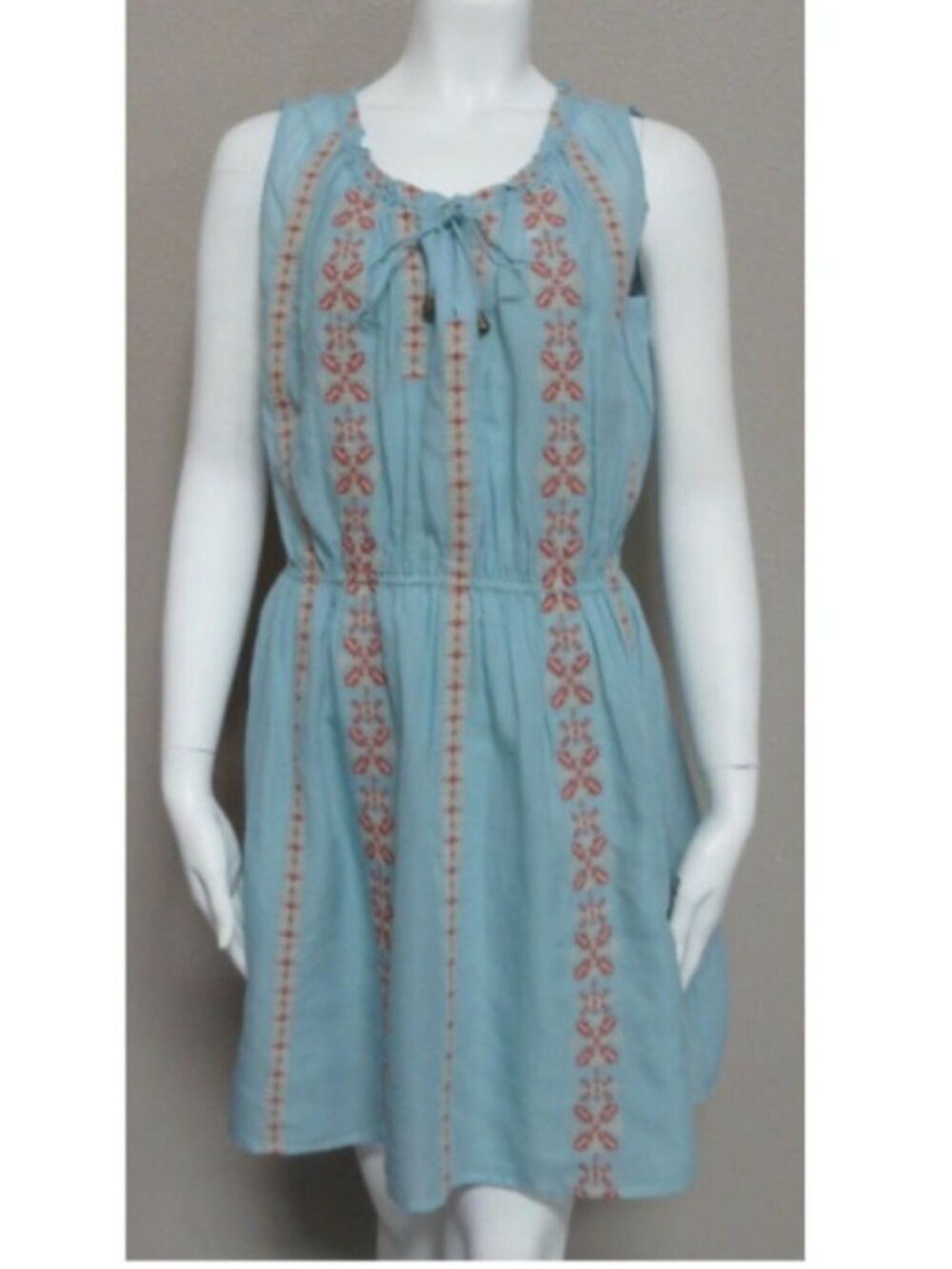 SUNDANCE Aqua Embroidered Sleeveless Dress sz L NWT